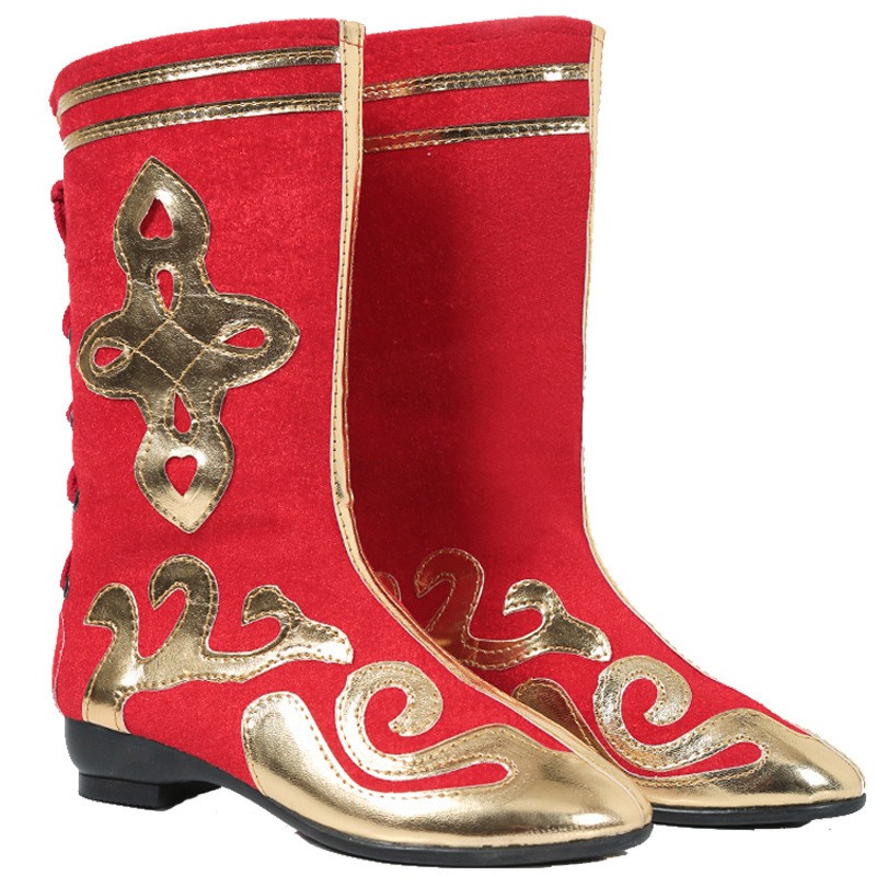 Black Ethnic Shoes Ethnic Minority Men's Shoes High-top Barrel Xizang Boots Children's Show Dance Performance Boots