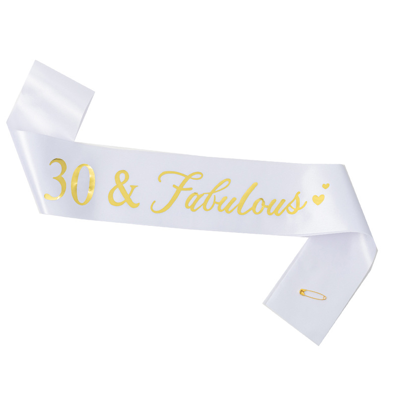 In-Stock Gold-Stamped Birthday Party Sash White Shoulder Strap 30 40 50 60 Birthday Age Ceremonial Belt