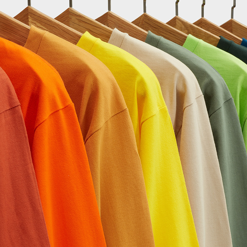 250g 17 cotton heavy weight blank shirt crew neck long sleeve threaded cuff T-shirt thickened solid color parent-child long sleeve