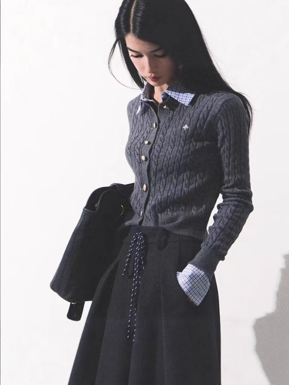 成长过程"经典老钱学院毛针织衫多色圆领简约百搭开衫女外贸女装