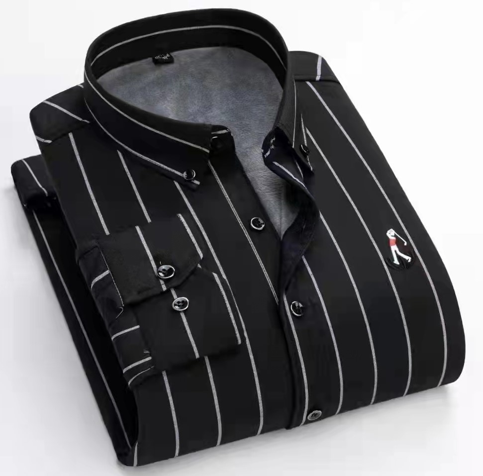 Autumn and Winter Men's Velvet Thickeneded Long-Sleeved Shirt Oxford Textile Warm Shirt Embroidered Top Logo Men's Clothing Wholesale