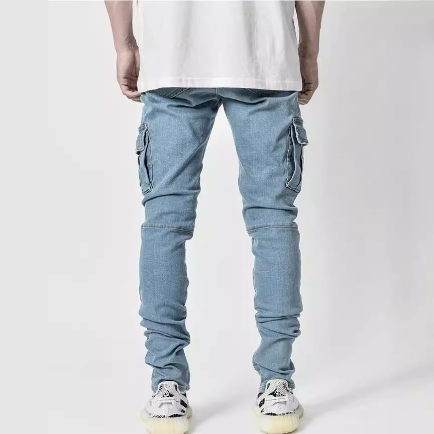 Spot 2021 European and American cross-border new jeans men's side pocket small feet skinny jeans NK012