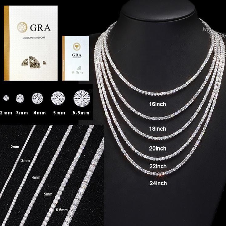 Цепочка теннис из серебра S925 с инкрустированным моиссанитом цвета D VVS 2мм-6.5мм, хип-хоп легкая роскошь, с сертификатом Gra