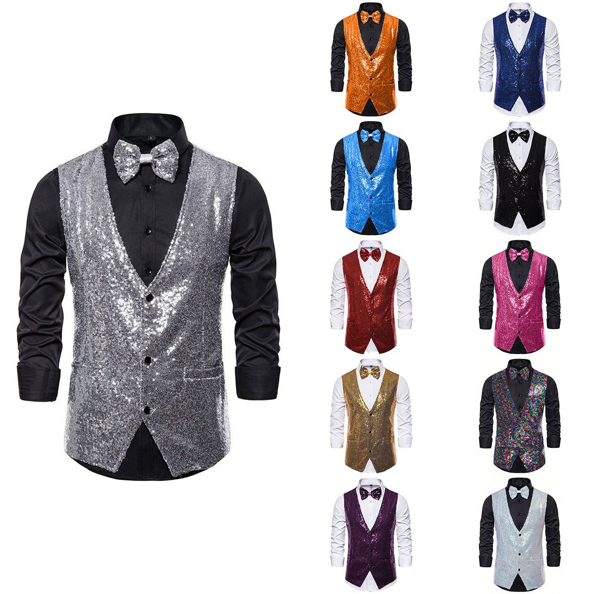 Men's Stage Performance Clothing Small Sequin Vest Photo Studio Photo Host Singer Emcee Vest