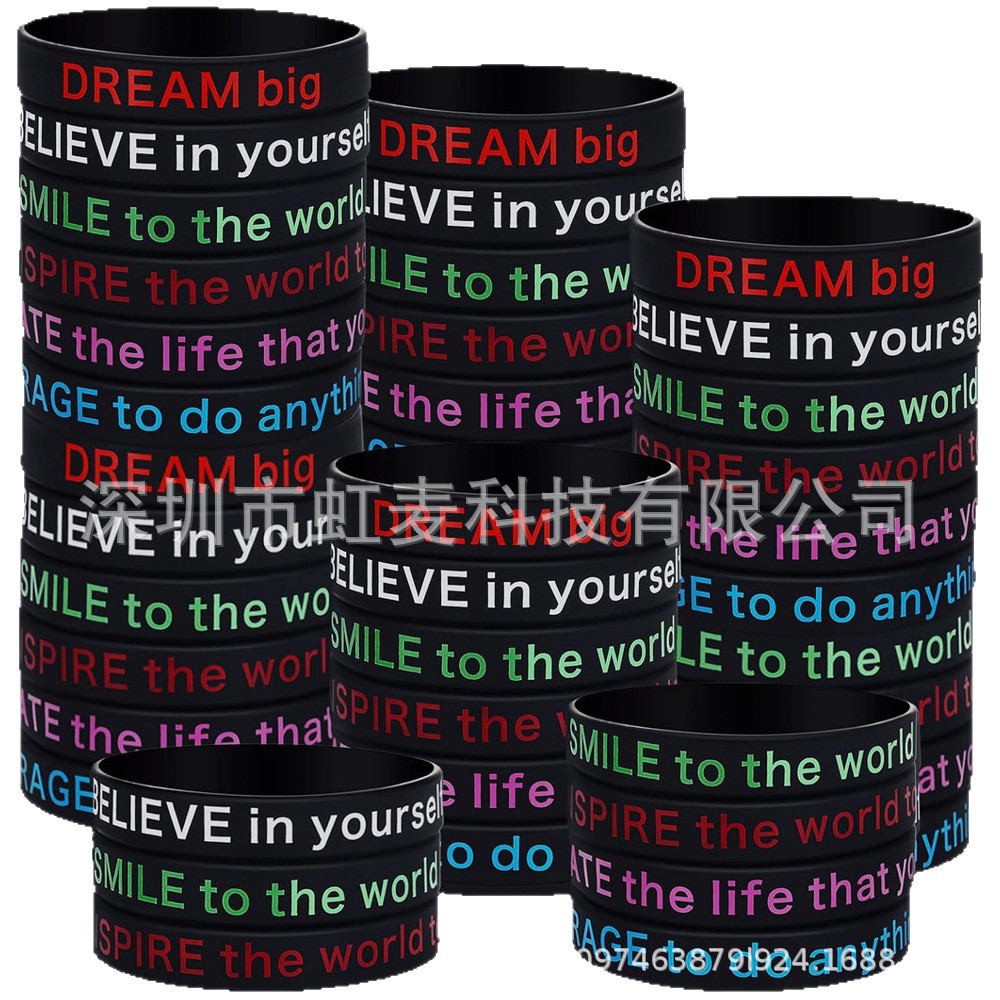 Cross-Border Amazon European and American Color Printing Inspirational Quotes Men's and Women's Wristbands Inspirational Quotes Gifts Silicone Bracelets