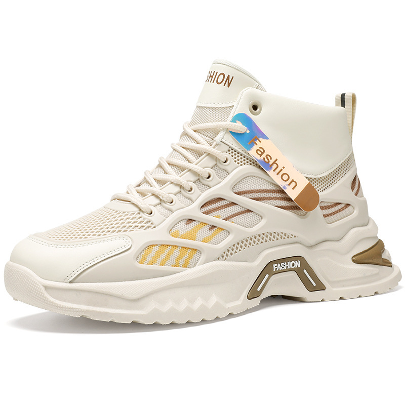 Autumn Men's Shoes New Breathable High-Top Shoes Men's Trendy Versatile Thick-Soled Mesh Sports Shoes Casual Dad Shoes for Men