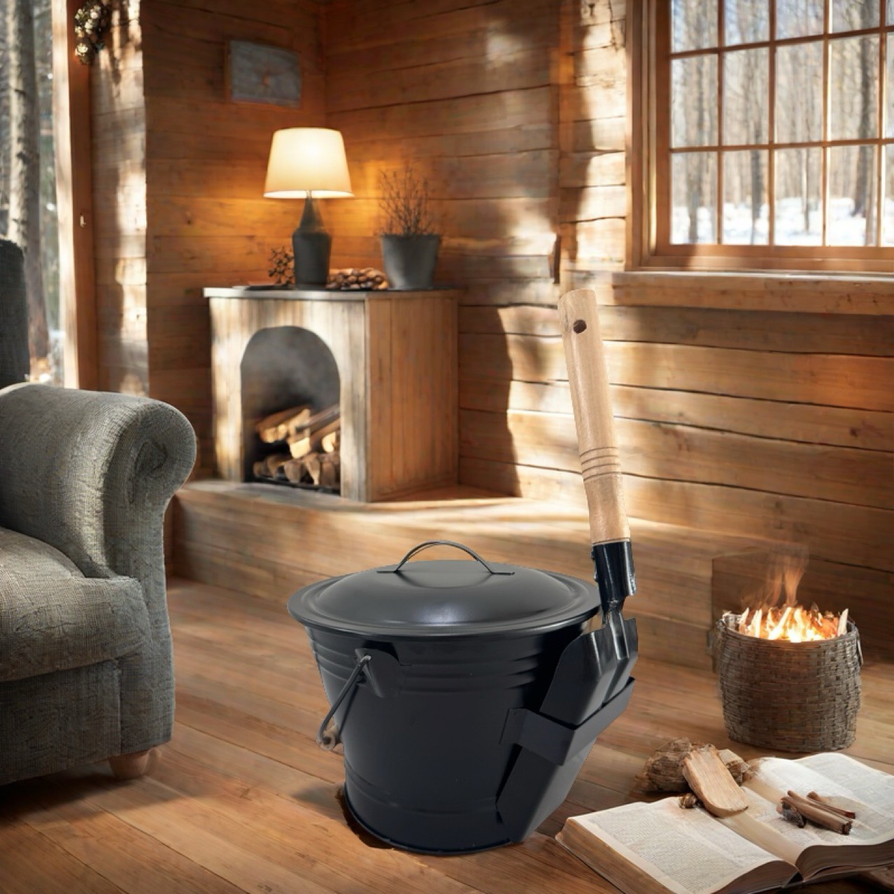 Кросс-бордерная лопата для камина, бочка для золы, круглая бочка из железа и лопата, комплект из двух предметов