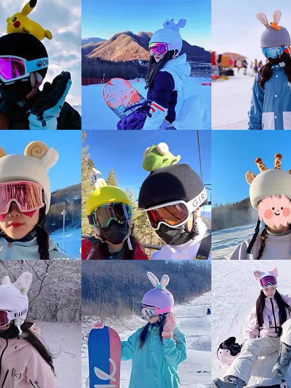 Ski Helmet Hat Cover Cute Cartoon Cat Ears Baby Same Style Single and Double Board Battery Helmet Cover for Men and Women