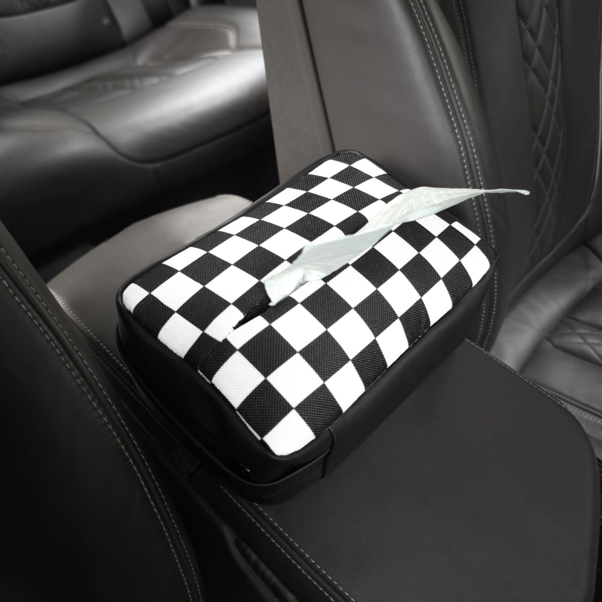 Car Tissue Box Hanging Sun Visor Ice Silk Stitching Leather Car Tissue Box Advanced Sense Multifunctional Paper Box