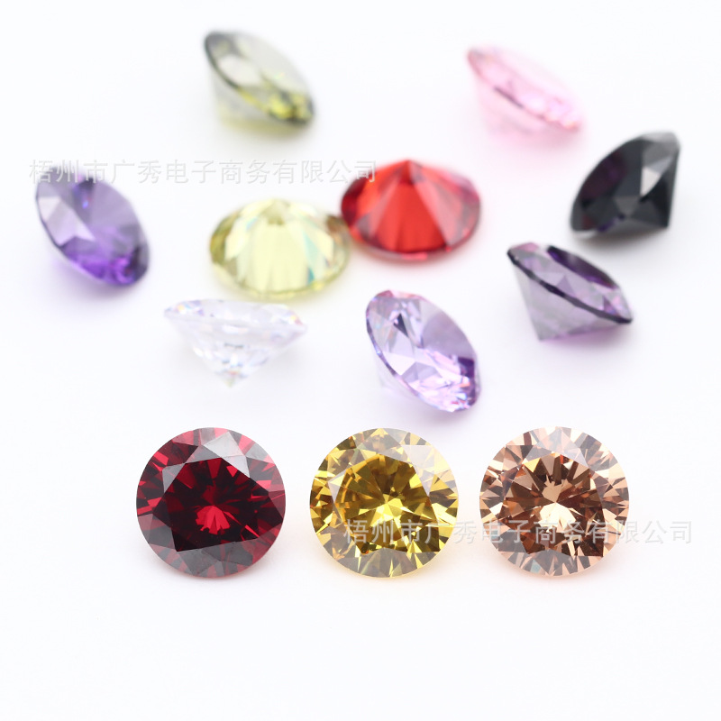 Wuzhou Synthetic Gemstone Zircon Factory 5A3-12Mm White Colorful Round Pointed Bottom Cubic Zirconia Zirconia