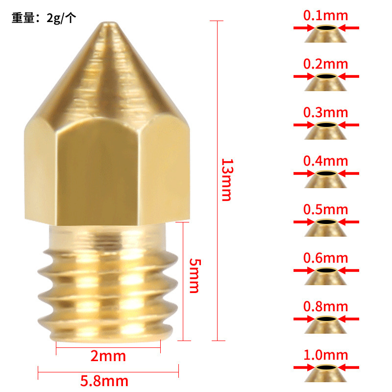 Factory wholesale 3d printer accessories mk8 pointed brass nozzle extruder print head nozzle diy nozzle
