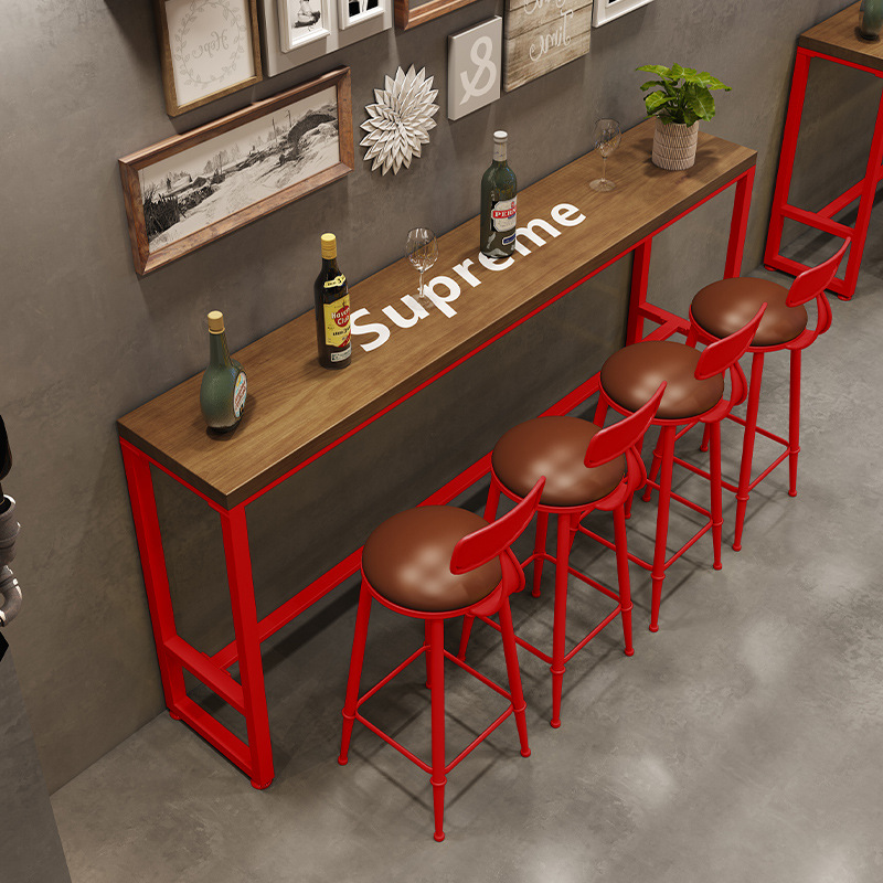 American Solid Wood Bar Table Against the Wall, Long Home Balcony High Table Against the Window, Bar Table, Milk Tea Shop Table and Chair Combination