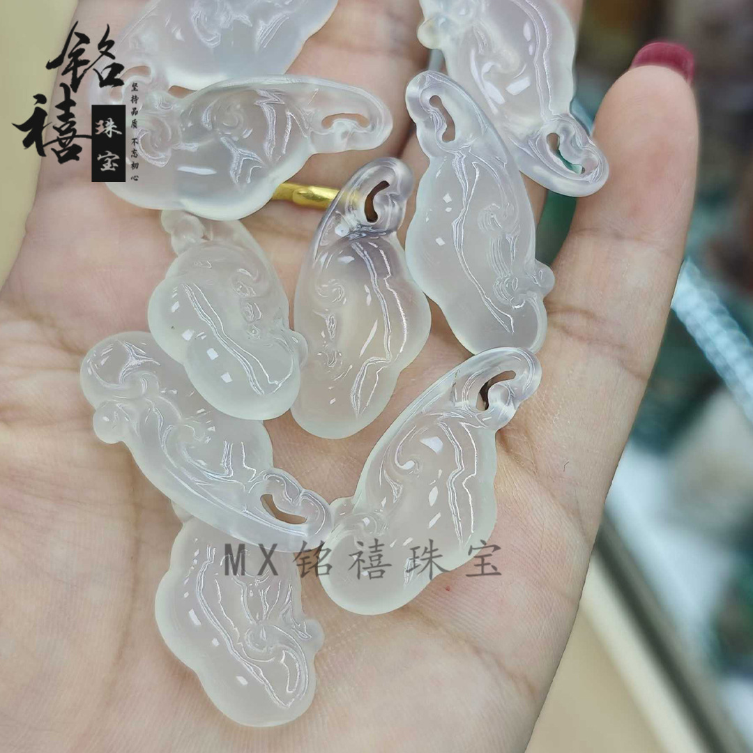 Natural High Ice White Chalcedony Jade Safety Buckle Pendant Butterfly Agate Buddha Bamboo Jade Necklace Auspicious Cloud Lock Pendant