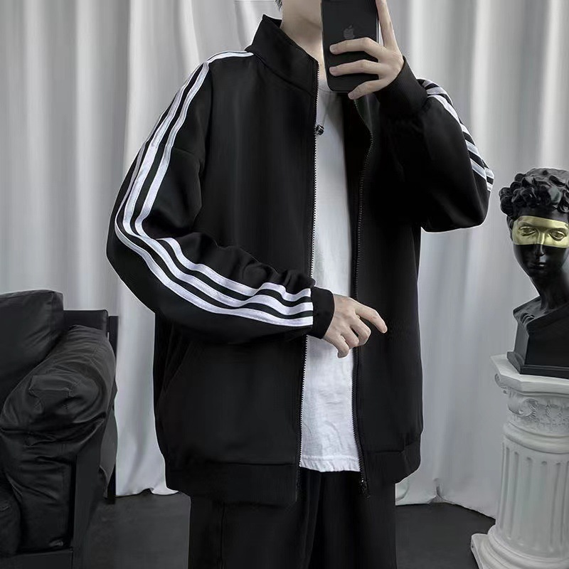 Baseball jacket men's Korean-style casual sports three-bar jacket men's loose all-matching handsome spring and autumn fashion