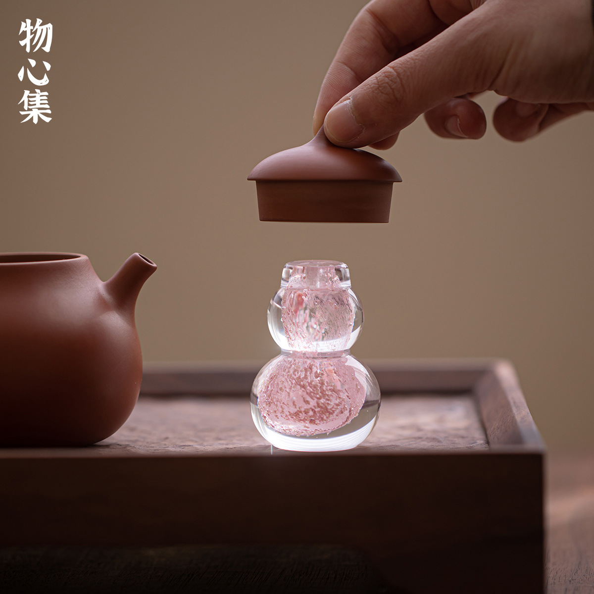 Trendy High-Value Crystal Glass Fluorescent Gourd Lid Set Creative Lid Bowl Tea Pet Tea Table Lid Incense Holder