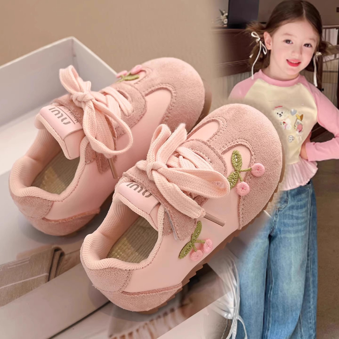 Спортивные туфли для девочек, модные туфли для морального воспитания детей 2025 новые весна и осень мягкие туфли для девочек, кроссовки для детей