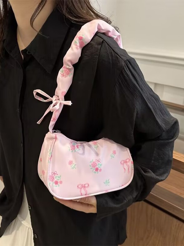 Small Floral Underarm Bag for Women 2025 New Style Small Fresh and Sweet Handbag Trendy Korean Style Fashionable Simple Shoulder Bag
