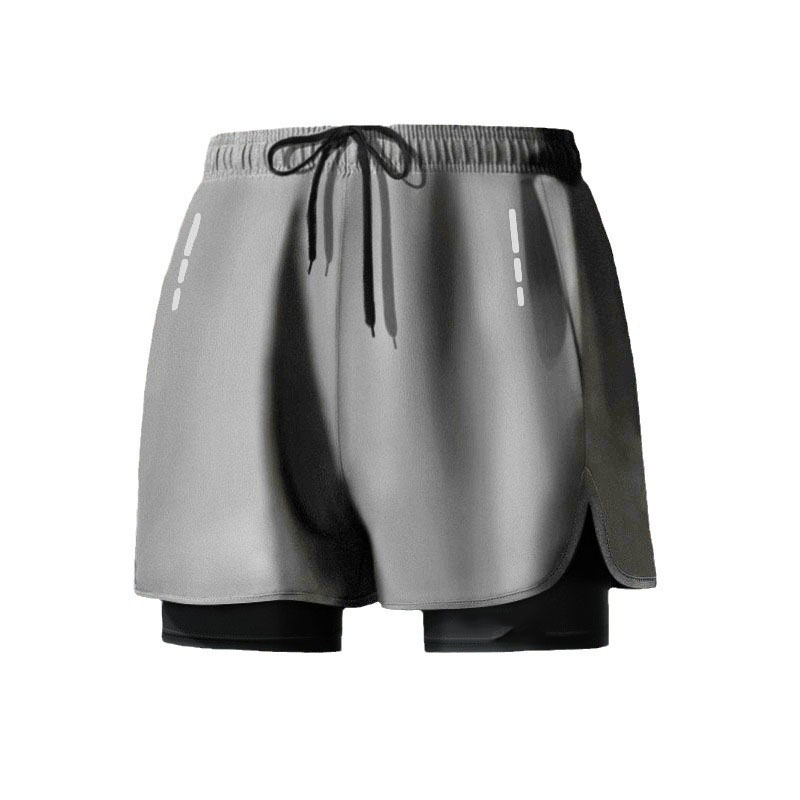 Cross-border explosion sports double-layer swimming trunks loose plus size boxer anti-embarrassment running fitness men's swimming trunks customization