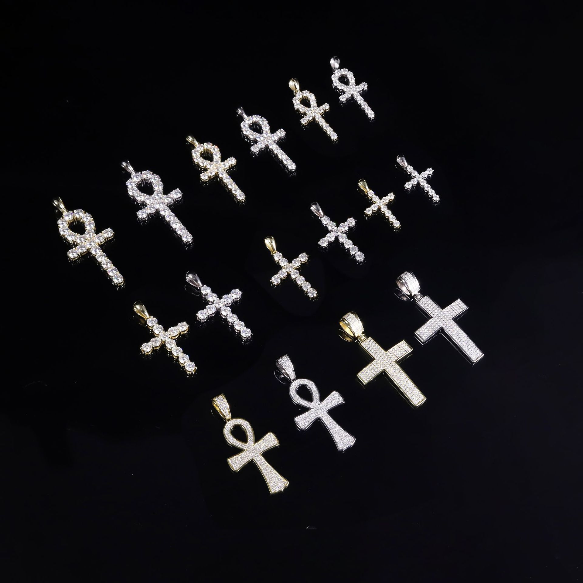 Fashion Cross Diamond Pendant European and American Cross-Border Hip-Hop Style 9/10/14/18K Gold Cultivated Diamond Necklace
