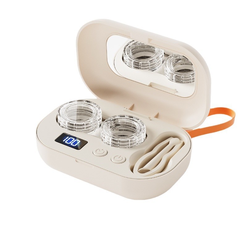 Rechargeable Contact Lens Cleaner, Ultra-High Frequency Sonic Automatic Rinsing Contact Lens Cleaning Box, Ultra-Long Battery Life