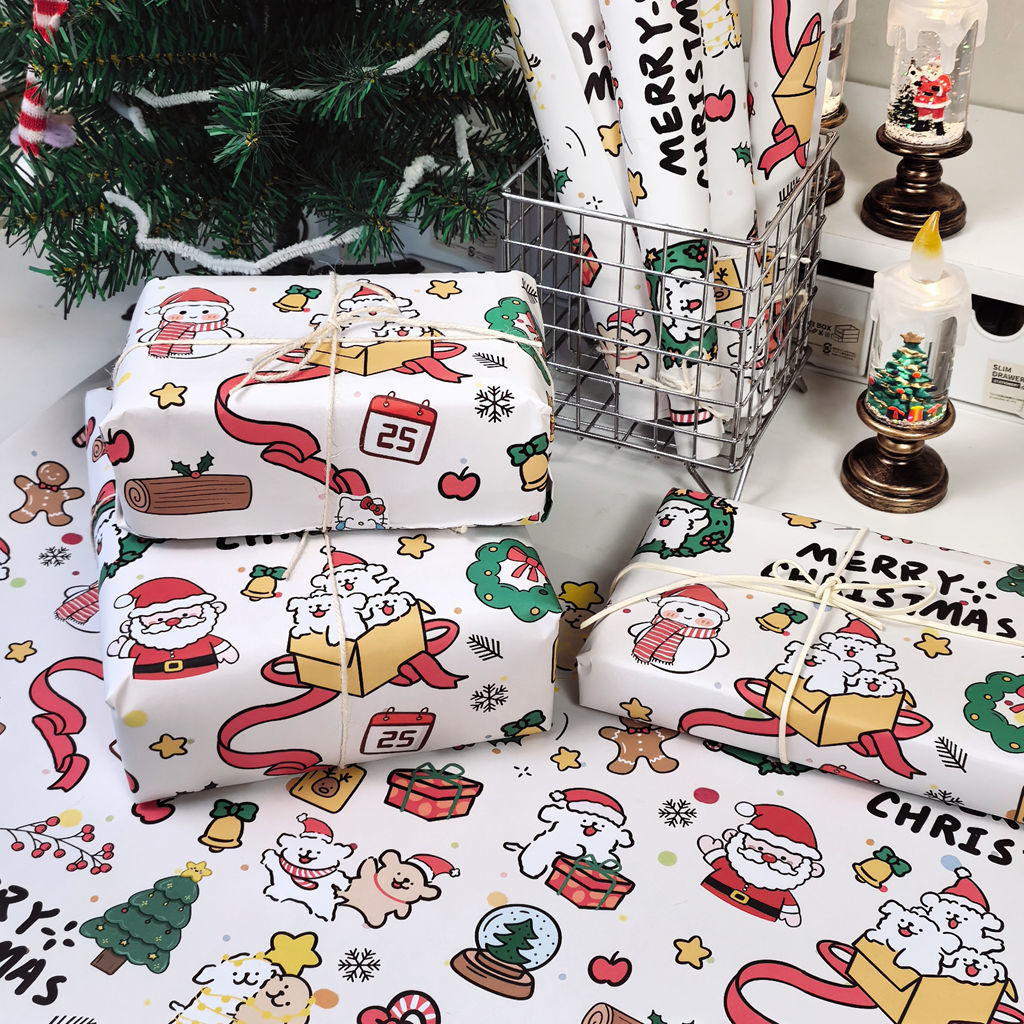 Ins Christmas Graffiti Wrapping Paper Large Size Large Birthday Gift Gift Box Shoe Box Cartoon Book Cover Paper
