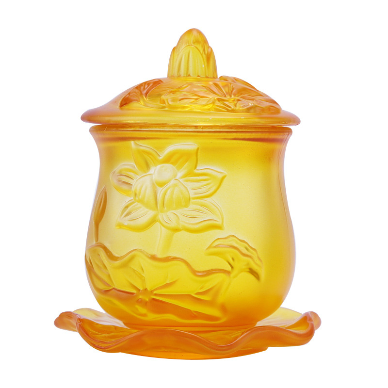 Embossed Glass Holy Water Cup, Water Supply Cup, Buddhist Utensils, Water Purification Cup, Worship God of Wealth, Guanyin, Blessing Cup Wholesale