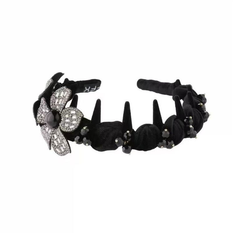[Flower Garden] High-End Velvet Stereo Flower Accessible Luxury Headband with High Skull Top and Toothed Anti-Slip Elegant and Versatile