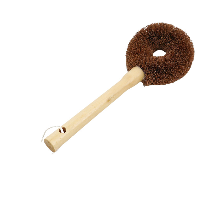 Natural Wooden Handle Coconut Palm Pot Brush Household Kitchen Cleaning Brush Pot Washing Dish Brush Long Handle Pot Washing Brush