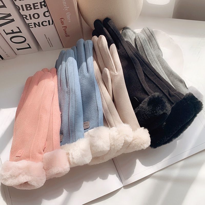 Gloves for Women in Autumn and Winter, Fleece-Lined, Thickened, Warm, Long Style for Students, Women's Winter Cycling Windproof and Cold-Proof Gloves