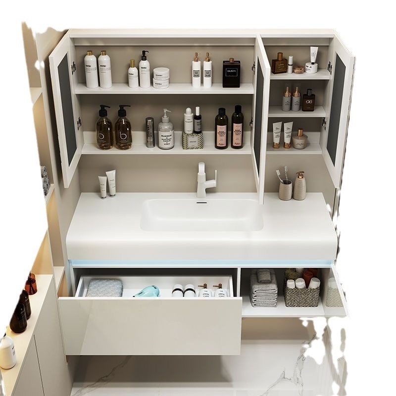 2024 Bathroom Cabinet Combination Corian Integrated Seamless Basin Light Luxury Bathroom Face Wash Basin Wash Table