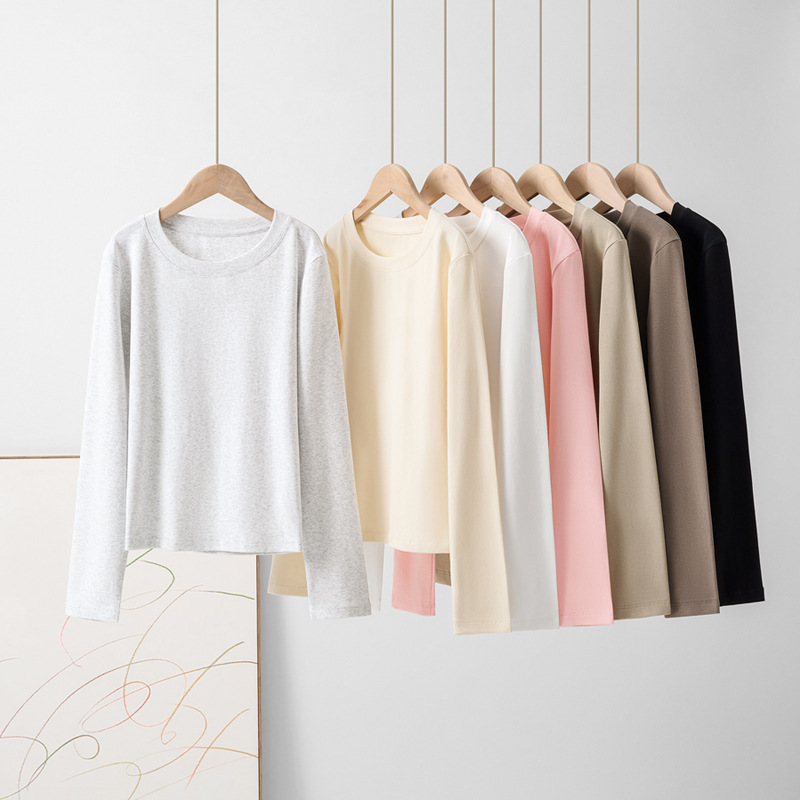 Футболка с круглым вырезом и длинным рукавом для женщин, весна и осень, новый стиль, облегающая, базовая футболка