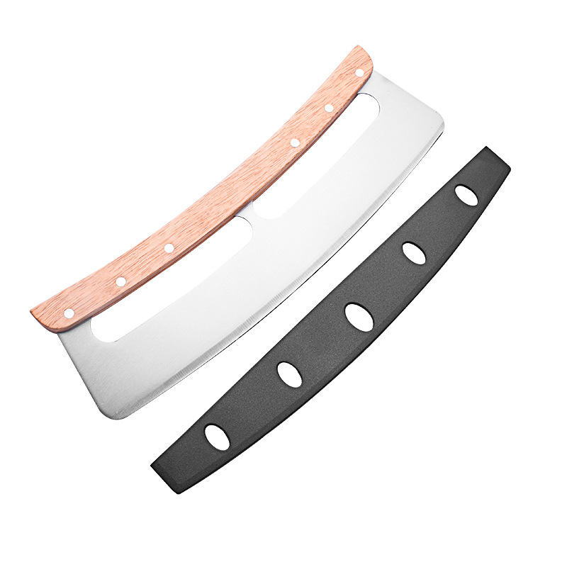 Manufacturer's Ready-Made Pizza Cutter Wooden Handle Pizza Scimitar Half-Moon Baking Tool Knife Pizza Shaker Noodle Knife