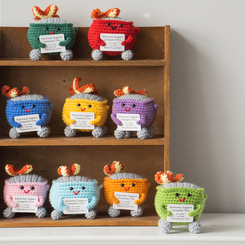 Cross-border Hot Selling Funny Expression Trash Can Doll Positive Energy Woven Woven Fire Extinguishing Box Ornaments Crocheted Doll