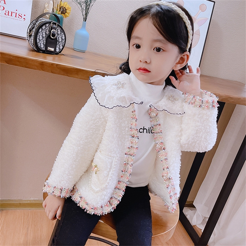 Girls' Chanel-Style Doll Collar Jacket with Fleece Lining, Thickened 2025 Winter New Korean Version Children's Trendy Coat
