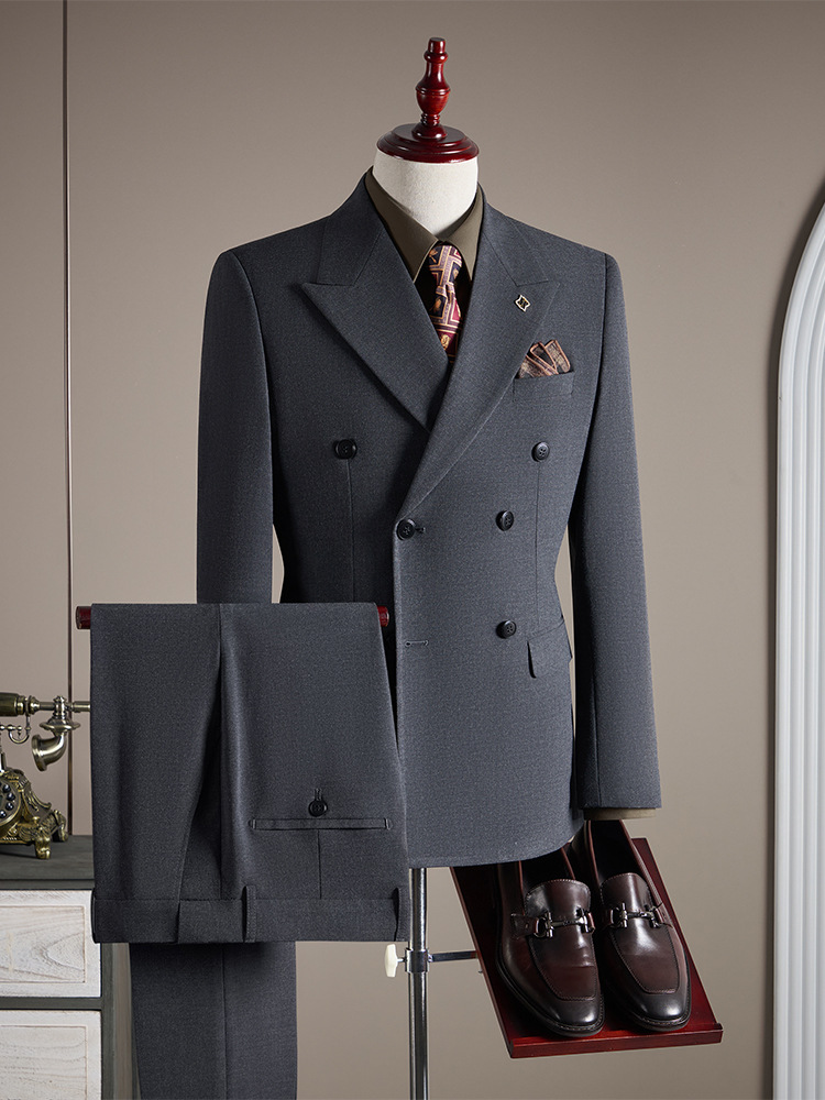 Double-Breasted Slim-Fit Suit Men's Business Formal Professional Suit Trousers Three-Piece Suit Groom and Best Man Dress