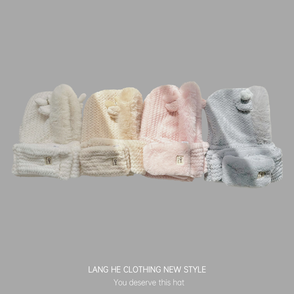 Letter Antler Gloves Plush Scarf Hat One-Piece K-Style Cute Autumn and Winter Windproof Warm Thickeneded Ear Protection Hat