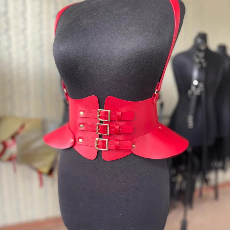 Кросс-бодерная модная женская одно плечо пояс жилет из ПУ кожи стиль Харадзюку утягивающий вид кружевные аксессуары