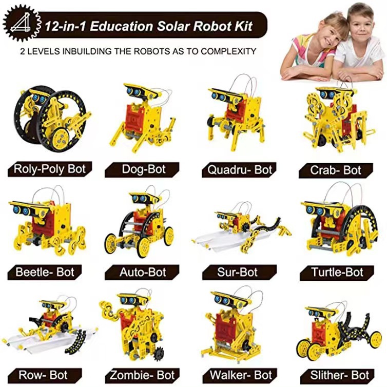 Cross-Border Hot Selling Kidsren's DIY Assembly 12-in-1 Solar Robot Scientific Intelligent Fun Toy Educational