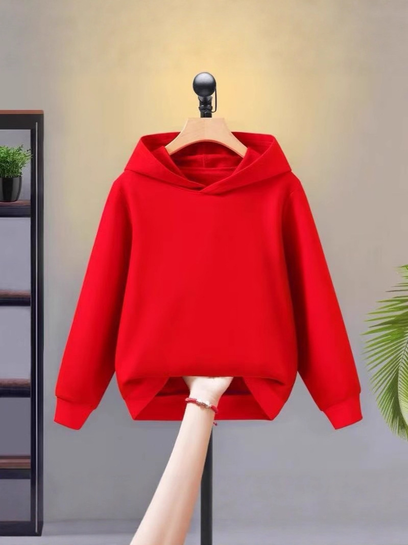 Boys and Girls Sports Loose Outer Tops Spring and Autum Thin Medium and Large Kidsren Pure Color Blank Hooded Sweatshirt