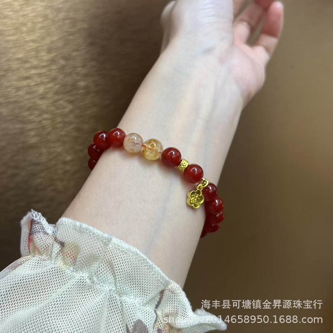 Natural Red Agate Bracelet with Yellow Tower Crystal Citrine Women's Bracelet with Blessing Tag Light Luxury Original Design Wholesale