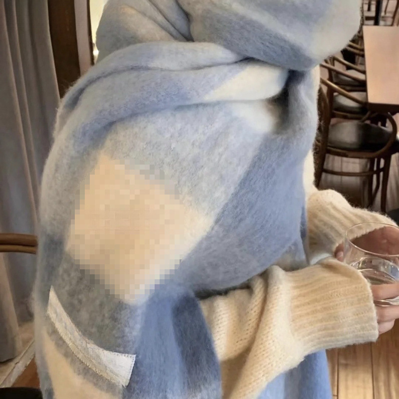 Осенне-зимний новый утолщенный теплый шарф в радужную клетку, европейский и американский стиль, петля пряжи, толстые кисточки, цветной шаль