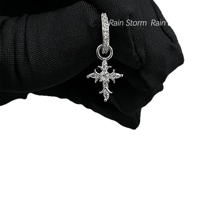 【Seeking Light】Minimalist Flashing Cross Pendant Earrings Retro Personality Light Luxury Sweet Cool Style Double Ear Hole Earrings