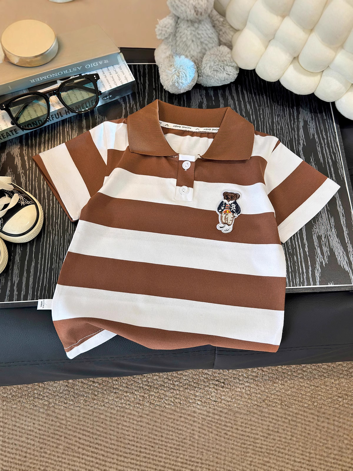 New Lapel Polo Shirt Children's Short Sleeve Cotton Top Casual Contrast Color