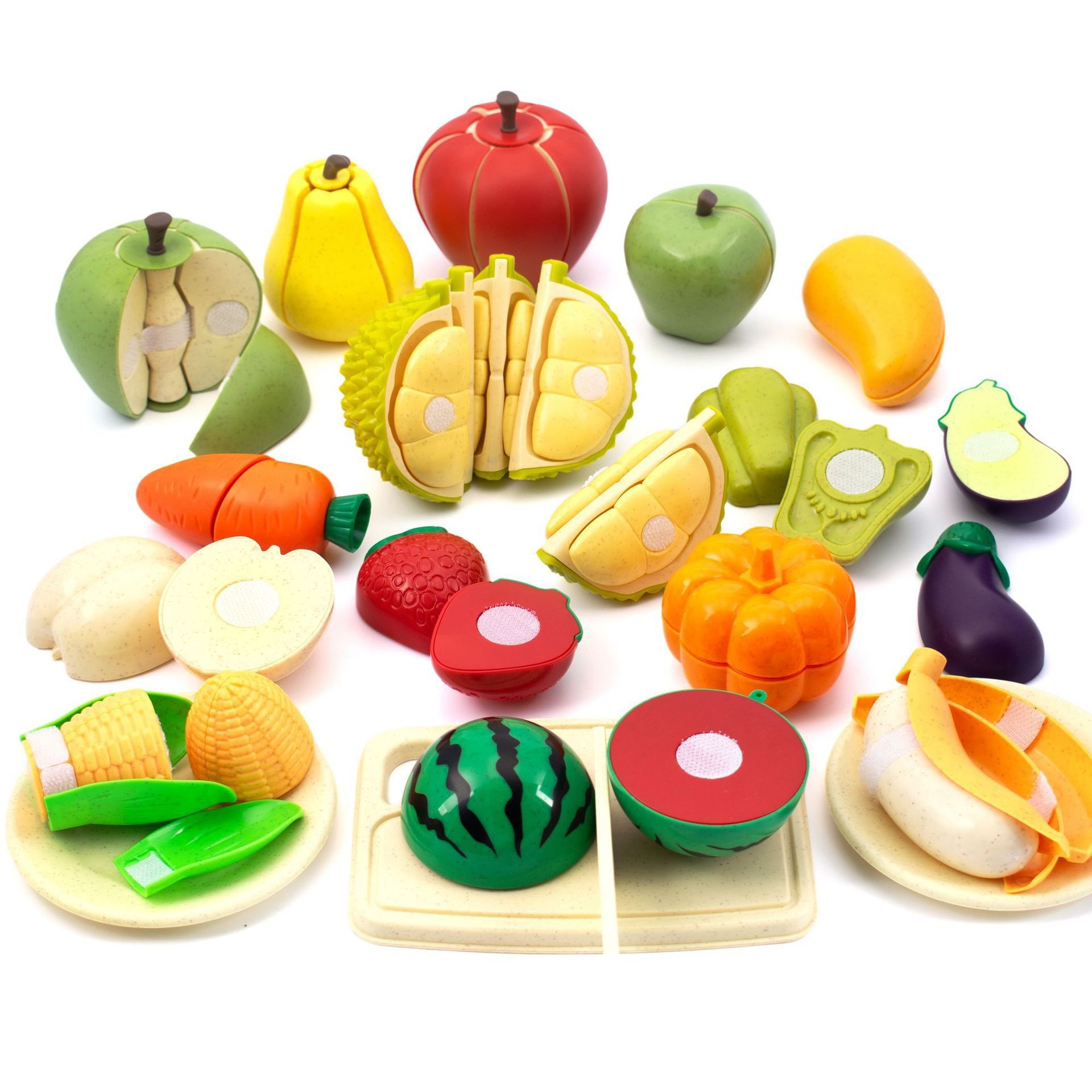 Cross-Border Pretend Play Toys, Realistic Fruit Kitchenware, Vegetables, Boys and Girls, Durian Pizza Birthday Gift