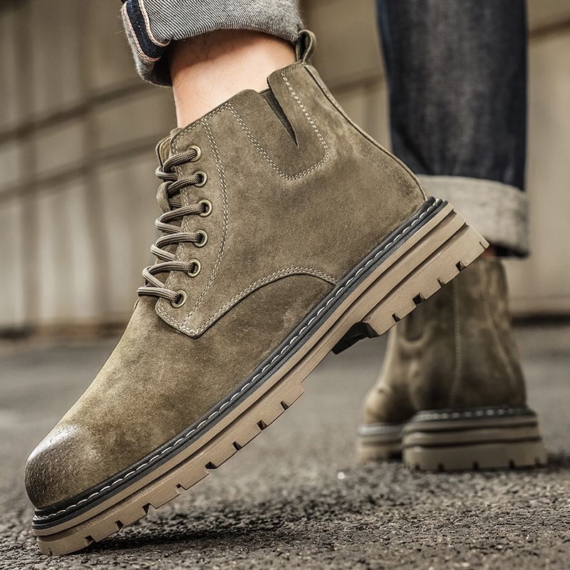 Old Xie Shoes Martin Boots Men's Mid-Top Chelsea Short Boots Men's Casual Work Boots Retro Autumn and Winter Casual Rhubarb Boots