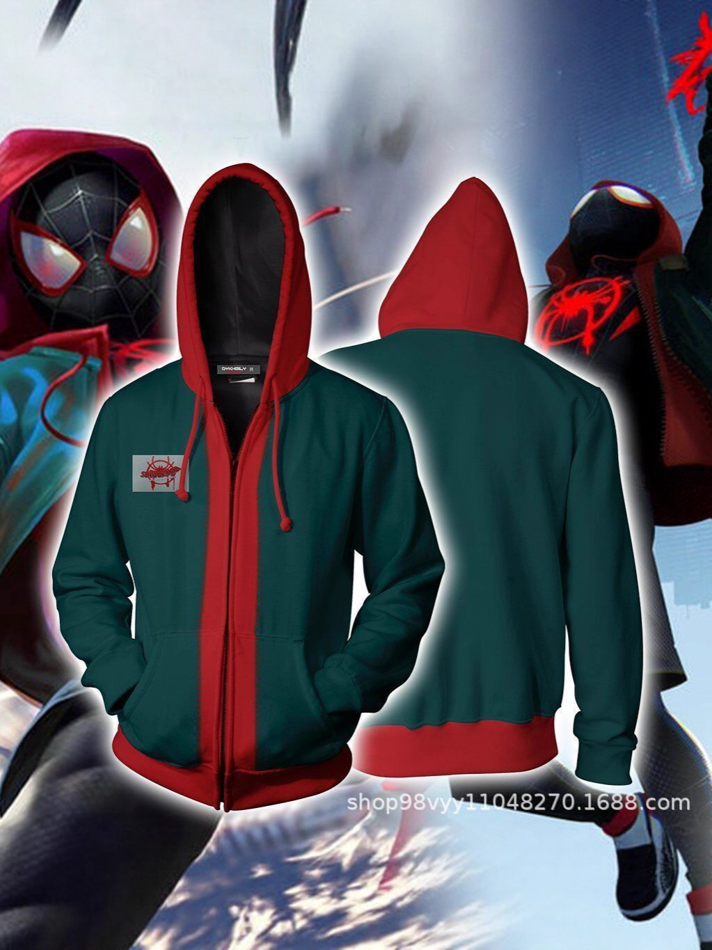 Marvel's Spider-Man into the Spider-Verse Miles Anime 3D Printed Performance Cosplay Zipper Sweatshirt for Men