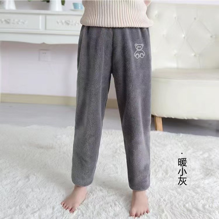 Children's pajama pants autumn and winter coral fleece warm pants for middle and big children fleece-lined thickened double-sided fleece warm home pants for boys and girls