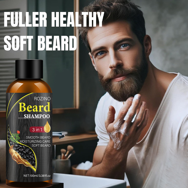 Cross-Border Exclusive Sale of Ginseng and Black Bean Essence Deep Cleansing, Refreshing, Oil Control and Nourishing Beard Shampoo Shampoo Wholesale