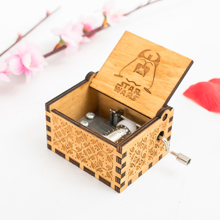 Wooden Hand-Cranked Music Box Star Wars Music Box Toy Stall Decoration Wholesale Painted and Carved Fine Gifts