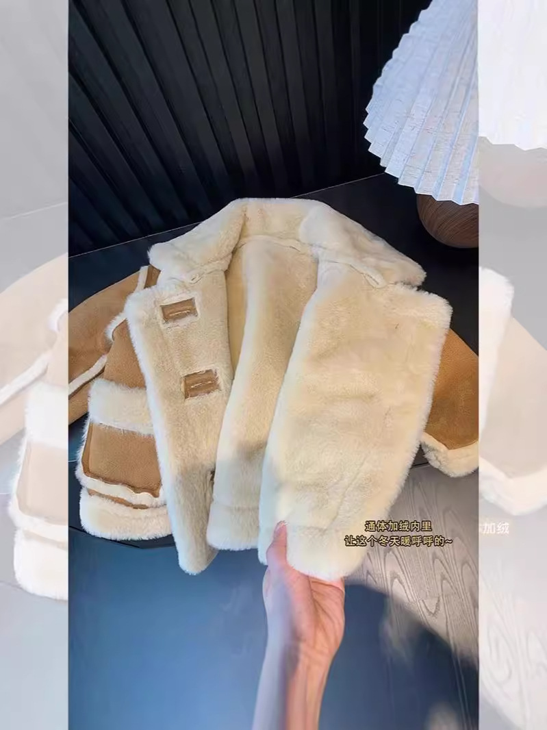 Girls' Fur-Lined Coat 2025 Autumn and Winter New Style Children's Fleece-Lined Thickened Winter Top for Toddlers and Young Children